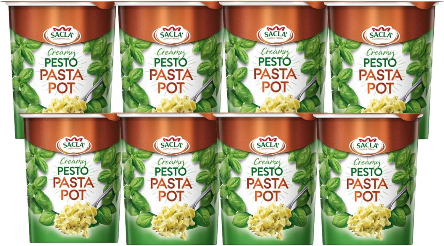 Sacla Italian Instant Pasta Pot - Ready in 5 Minutes, Quick and Delicious with Perfectly-Cooked Tagliatelle in a Pasta Sauce - Convenient Lunch, Made in Italy, Creamy Pesto (Pack of 1)