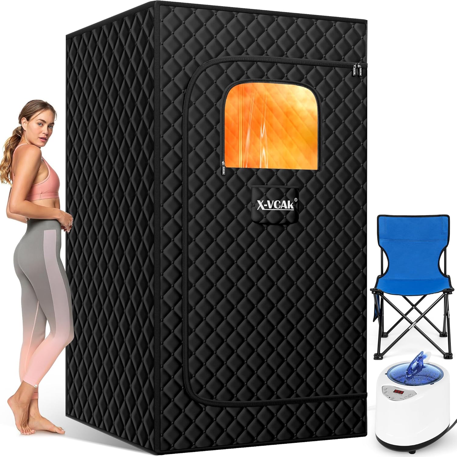 Upgraded Portable Sauna Box for Home，Relaxation, Steam Sauna for Home with Steamer, Remote Control, Folding Chair, 9 Levels