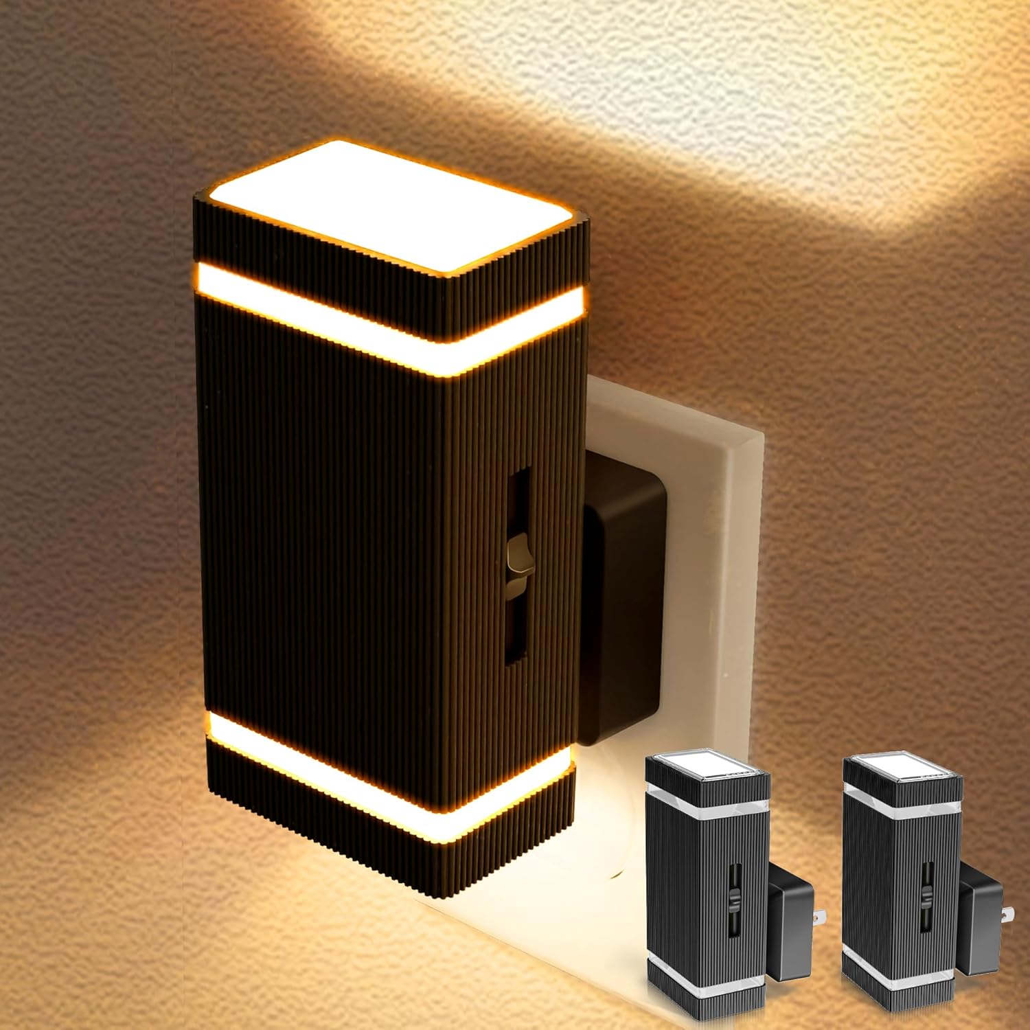 Briignite Night Lights Plug into Wall 2Pack Night Lights, Adjustable Brightness, Soft White Nightlight Plug in, 1W Dimmable Plug in Light with Dusk to Dawn Sensor for Bedroom, Bathroom Stair, Hallway