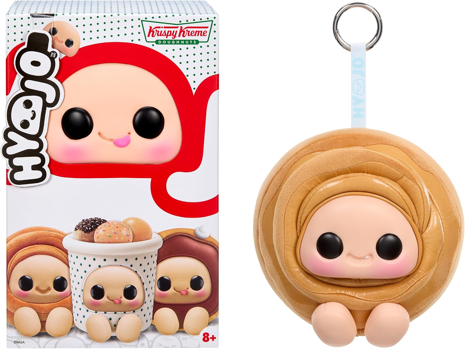 Hyojo and Krispy Kreme™ Doughnuts Series, Blind Box Mixed Material Squishy Collectible, Limited Edition, 3 to Collect, Chocolate Iced, Original Glazed Cinnamon Roll, Original Glazed Doughnut Dots