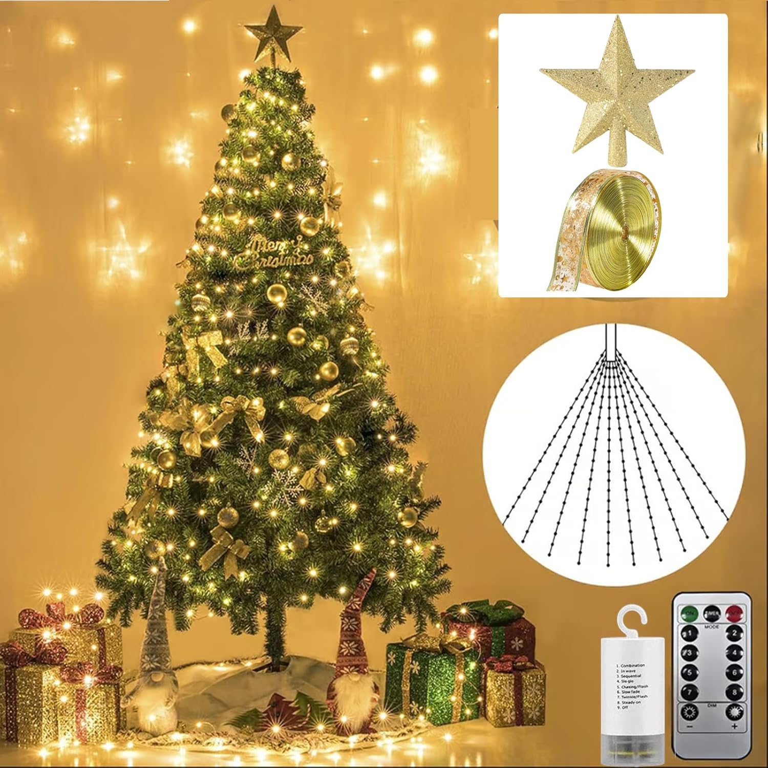 GLSAYZU Cascading Twinkle Lights for Christmas Tree, Cascading Christmas Tree Lights, Tree Twinkle Fairy Lights Warm White Silver Wire for Indoor Outdoor Decoration (Warm, 2m 10 Strips 200 Lights)