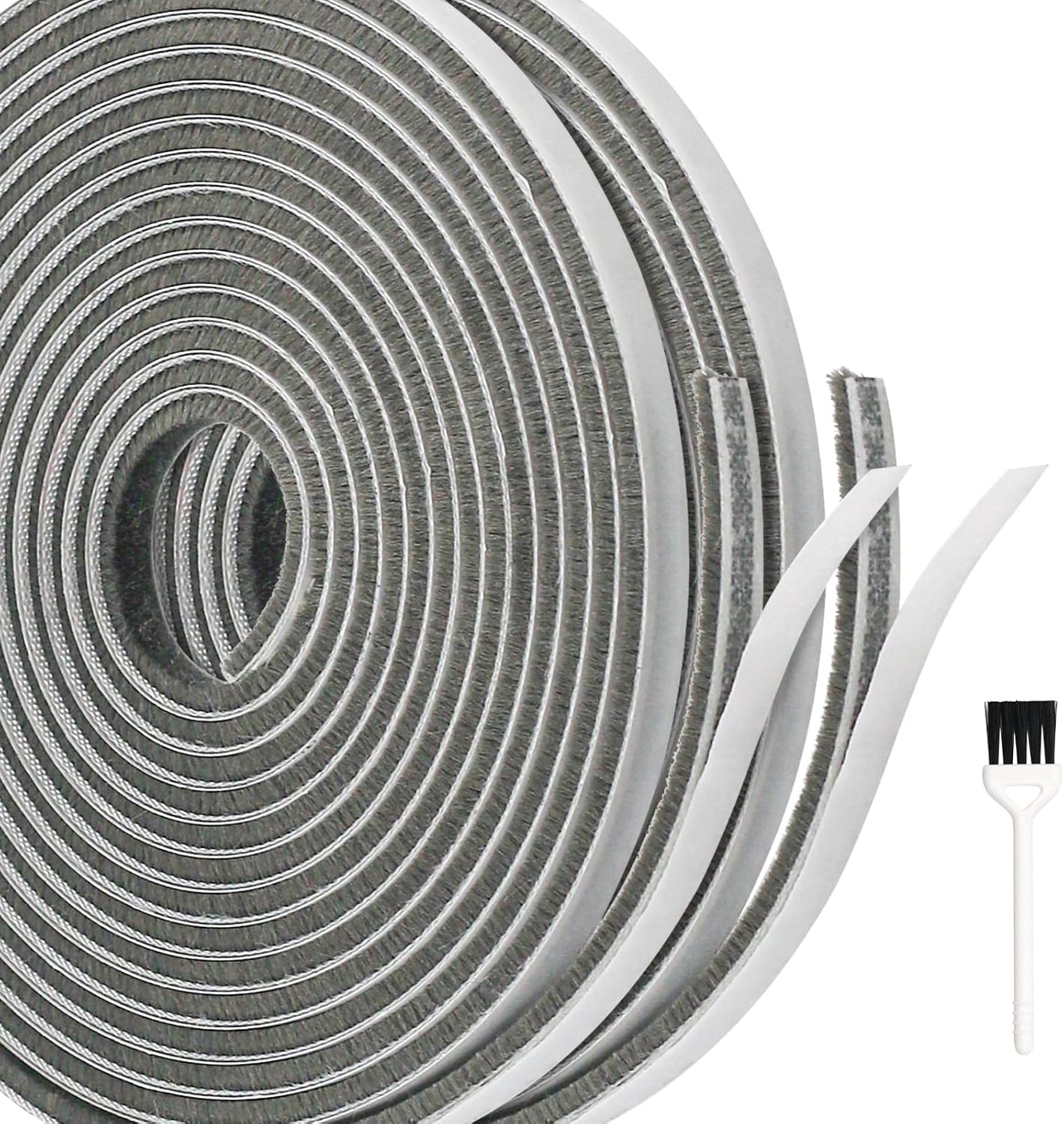 Adhesive Brush Weather Stripping,10m(L) x 9mm(W) x 5mm(T) Self-Adhesive Brush Seal Strip Air Stopper,High Density Door Brush Strip Draught Excluder for Door Frame Insulation, Window, Garage, Grey