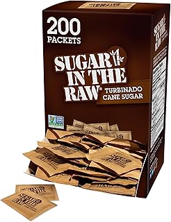 Sugar In The Raw Turbinado Cane Sugar Packets, 200 Count, Natural Sweetener for Drinks and Baking, Vegan, Gluten-Free, Non-GMO