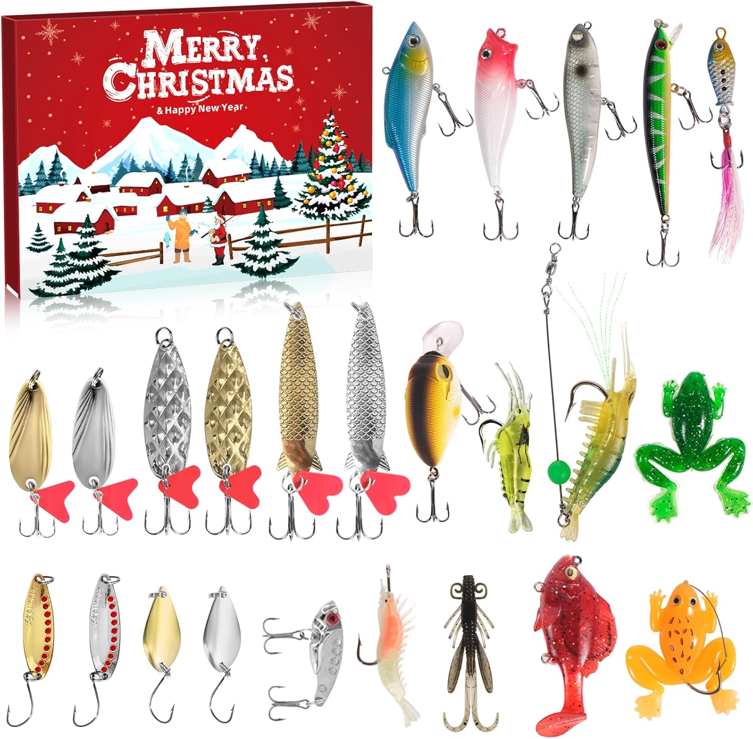 2025 Fishing Advent Calendar for Adult Men & Teen Boys - Exciting 24 Days Countdown with VIB Fishing Lures Set - Ideal Xmas Surprise Gift for Fishing Enthusiasts