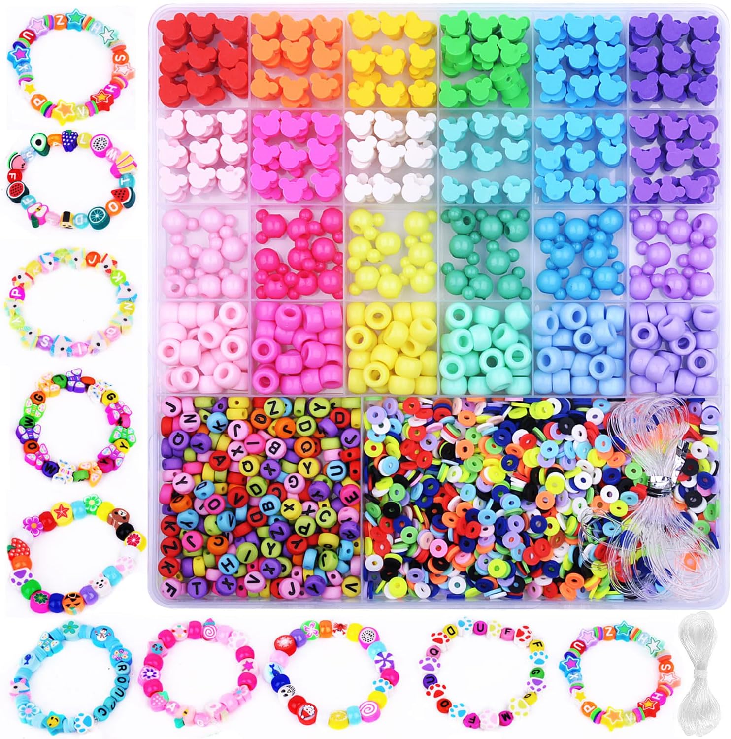 2480pcs Mouse Head Polymer Clay Beads Charms for Bracelets Making Kit Cute Fun Charms Beads Friendship Bracelet Making DIY Arts Crafts Birthday Gifts Toys for Kids Girls