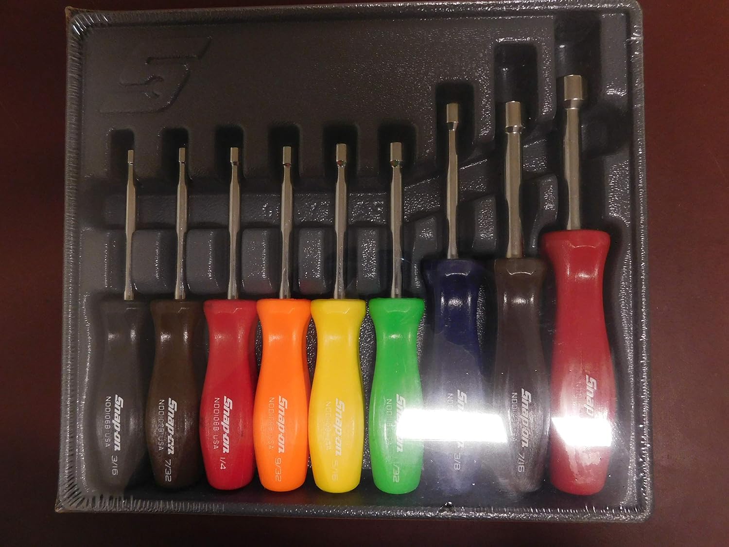 Snap-On 9 Piece Hard Handle SAE Nut Driver Set (3/16–1/2"), Part #NDD900B