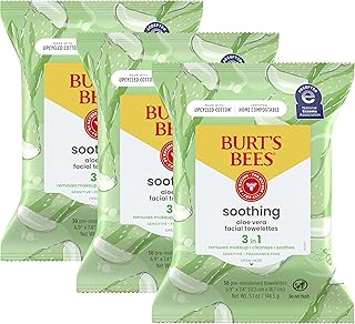 Burt's Bees Aloe Vera Face Wipes, for Sensitive Skin, Soothing Makeup Remover & Facial Cleansing Towelettes, 30 Ct. (3-Pack)