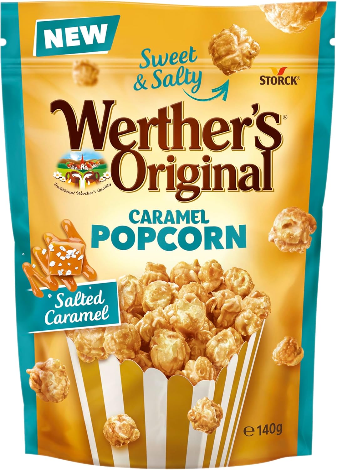 Werther's Original Salted Caramel Popcorn, Gourmet Popcorn With a Rich Caramel Twist, 140 g (Pack of 1)