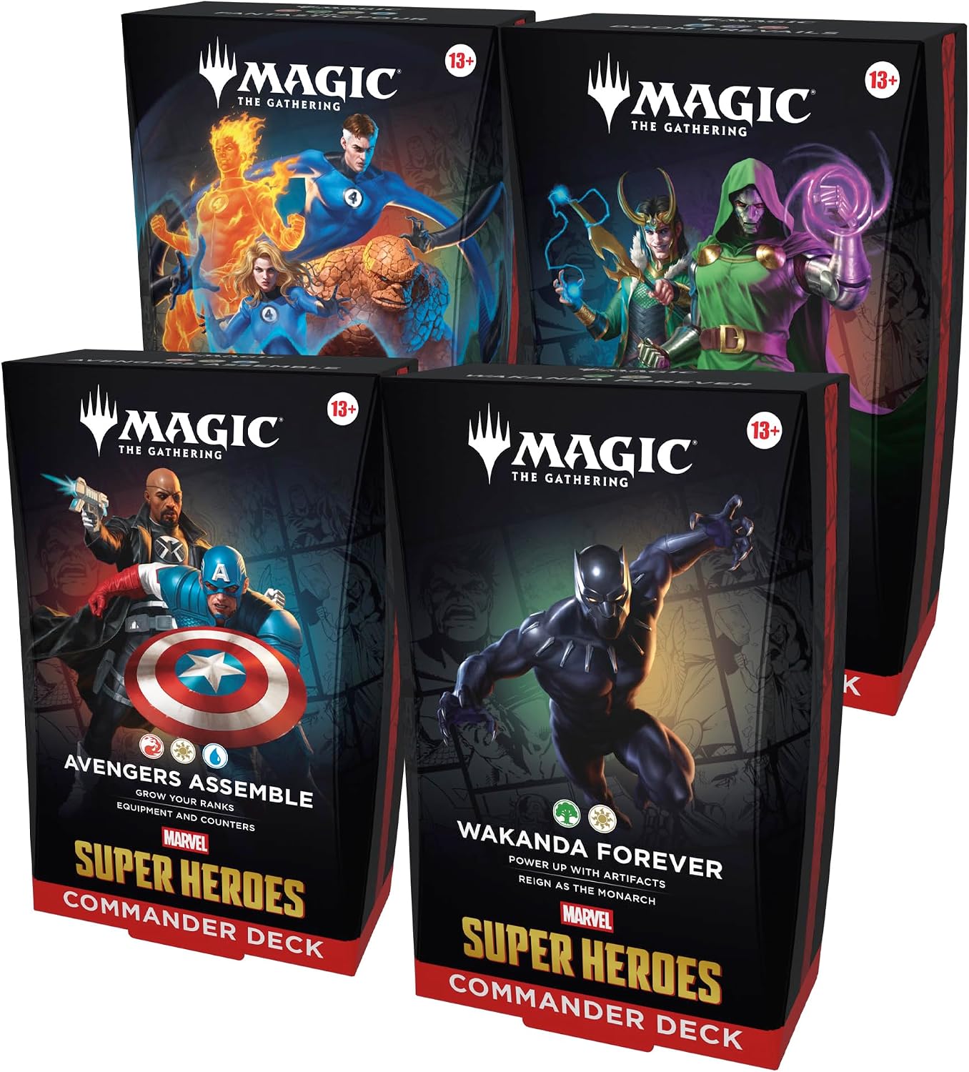 Magic: The Gathering | Marvel Super Heroes Commander Deck Bundle - Includes All 4 Decks (Avengers Assemble, Wakanda Forever, The Fantastic Four, Doom Prevails)
