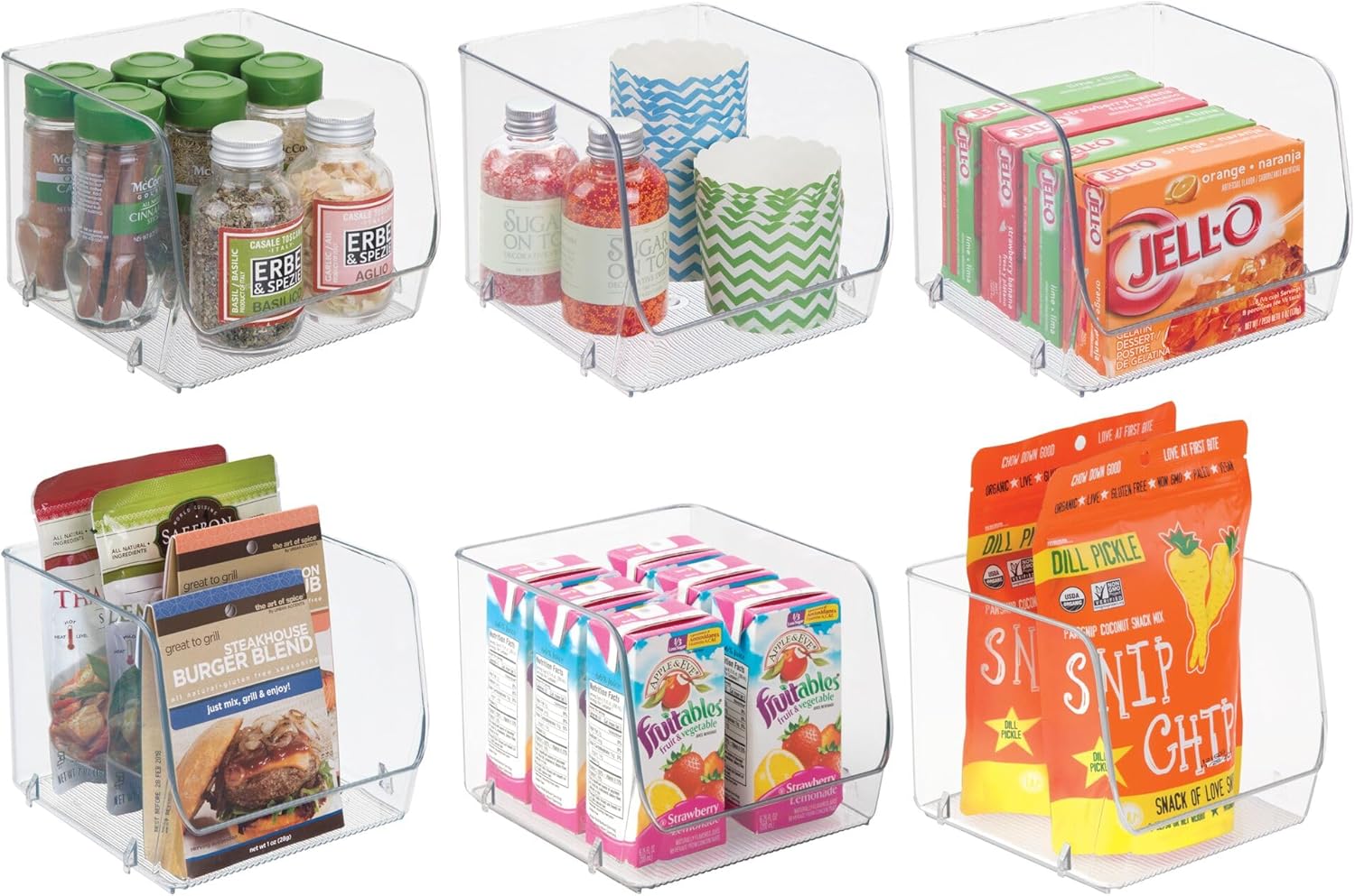 InterDesign iDesign Stackable Open-Front Storage Bins for Kitchen and Pantry Organization - Set of 6 - Clear