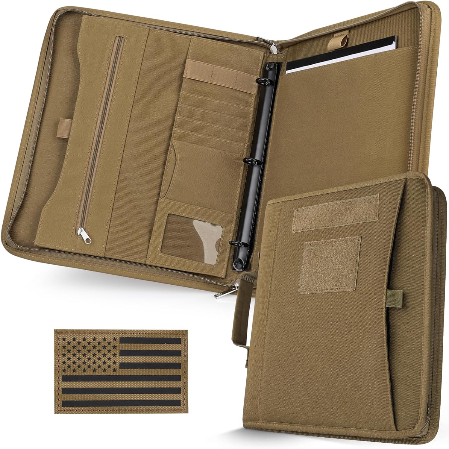 Tactical Notebook Portfolio Padfolio Ring Binder with Zipper, Army Military Notebook Planner Contains 25 Sheets A4 Letter Paper and Detachable 3-Ring, Multi-Storage Handle Bag for Out-Work