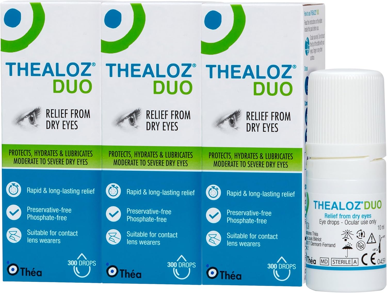 Thealoz Duo Eye Drops | Preservative-Free | Rapid Relief for Dry, Tired, Sore Eyes | Contact Lens Friendly | 3 Pack |10ml (900 Drops)