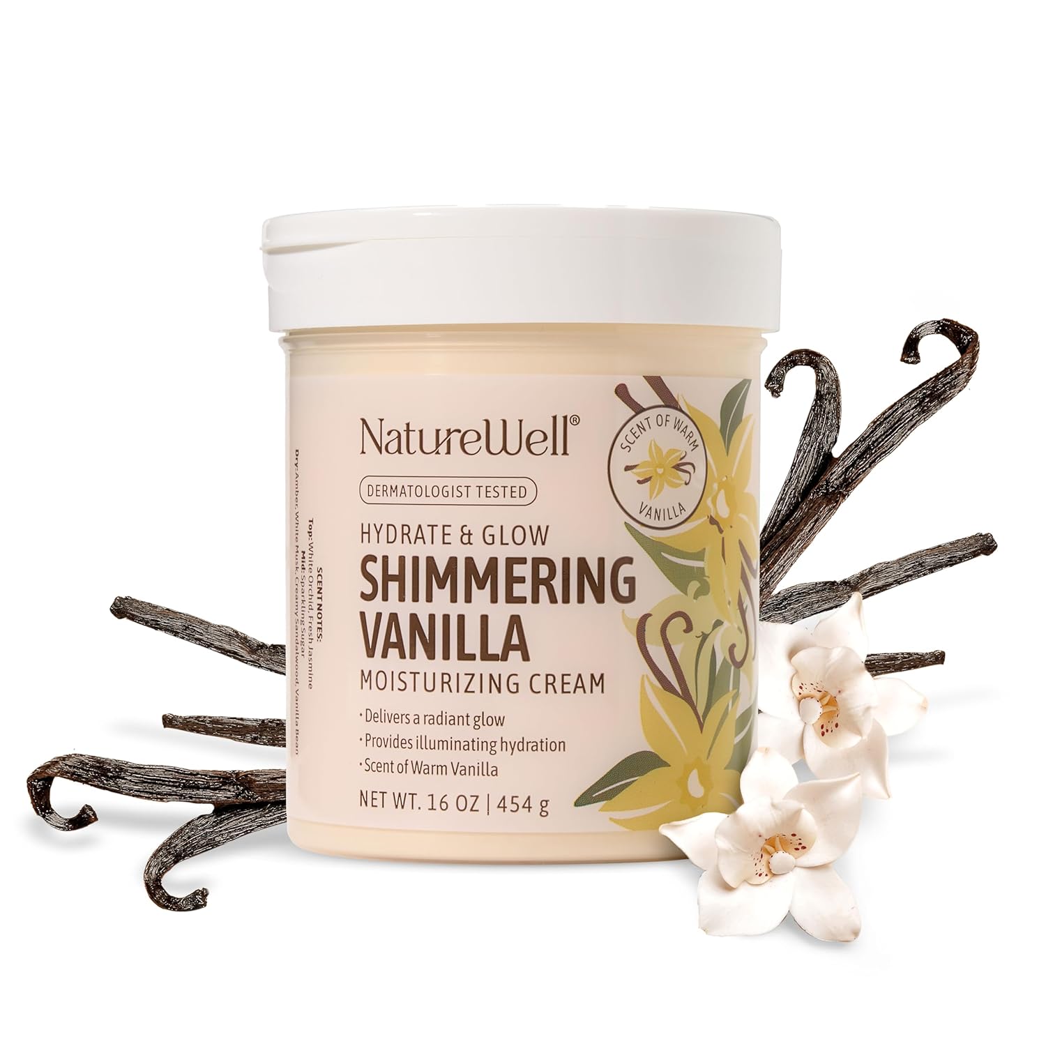 NATURE WELL Shimmering Vanilla Hydrate & Glow Moisturizing Cream For Face & Body, Intensely Nourishing & Softening, Delivers A Sparkling Radiance & Illuminating Hydration, Warm Vanilla Scent, 16 Oz