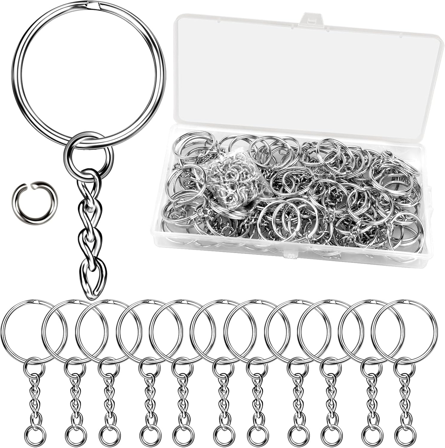 80PCS Key Chain Rings and 80PCS Open Jump Rings Metal Splits Key Ring Hoops (25mm) for DIY Crafts, Jewelry Making, Keyring Making