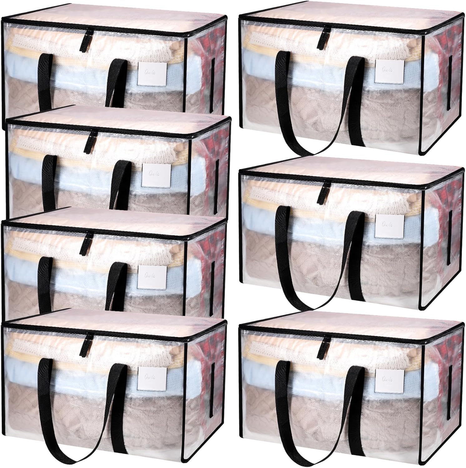 Yafe 7 Pack Large Transparent Clothes Storage Boxes with Lids, 91L Capacity for Moving House, Clothes, Bedding, Duvet, Toys