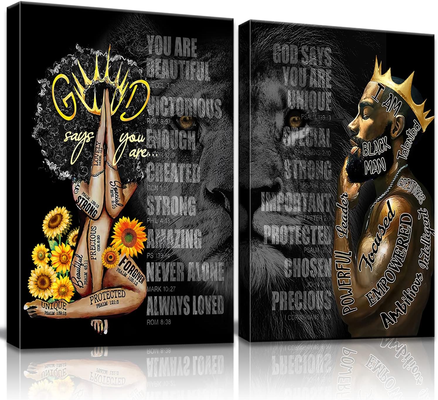 2 Pecs Framed Black King and Queen Wall Art Black Couple African American Men Portrait Wall Art Black Men Art Afro King Poster Abstract Contemporary Canvas Prints Painting Home Decor for Bedroom