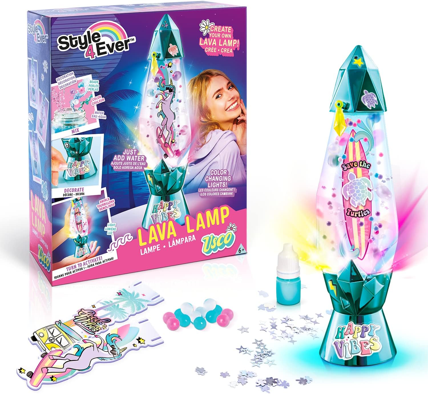 Style 4 Ever OFG 229 DIY, New Classic Style + Colours, Make Your Own Light Up Lava Lamp, for ages 6+, Just Add Water, Multicolor