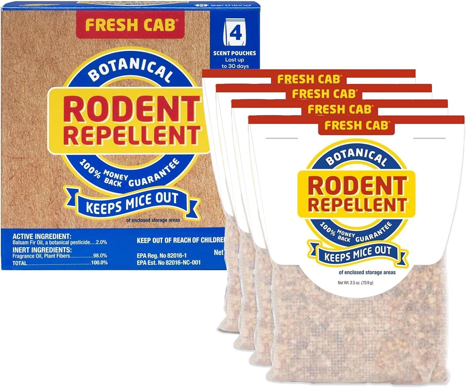 Fresh Cab Rodent Repellent - Botanical Pest Control for Indoor Use - Safe for Kids & Pets When Used As Directed - Made with Plant Fibers, Balsam Fir Essential Oil & Fragrance - 4-Pack