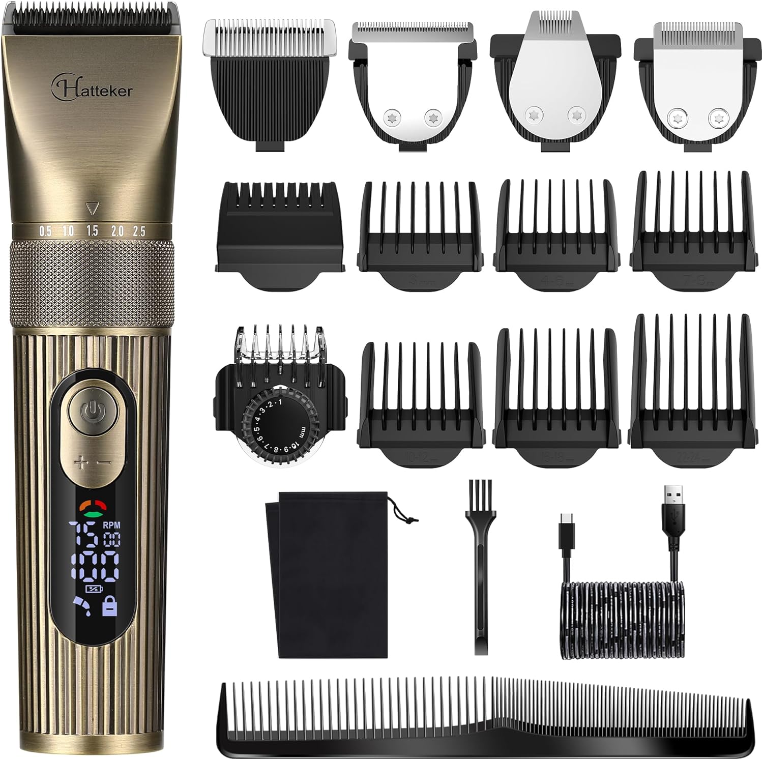 Hatteker Men's Beard Trimmer Professional Cordless Hair Clipper Barber Clipper Shaver Detail Trimmer for Men Waterproof 4 in 1
