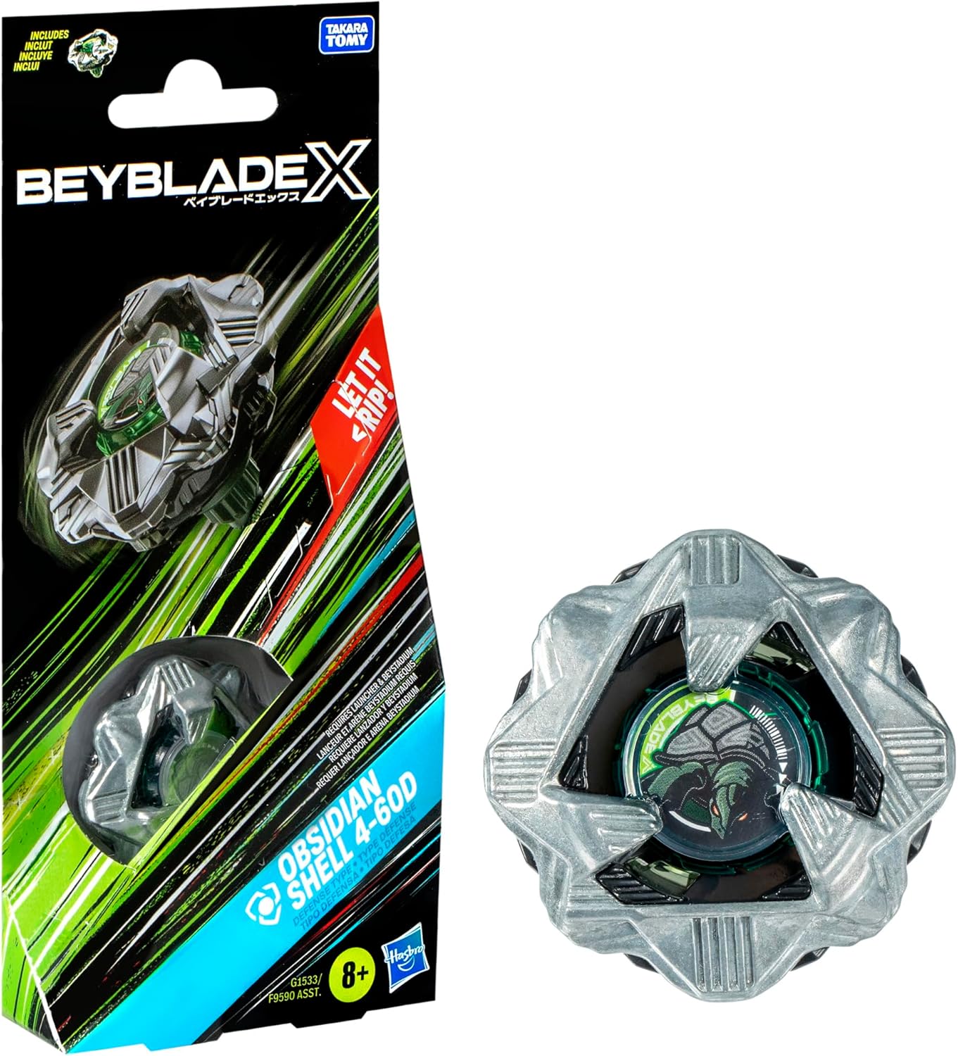 Beyblade X Obsidian Shell 4-60D Booster Pack Set with Defense Type Top; Authentic Takara Tomy Battle Tops Games/Toys for Boys and Girls 8+