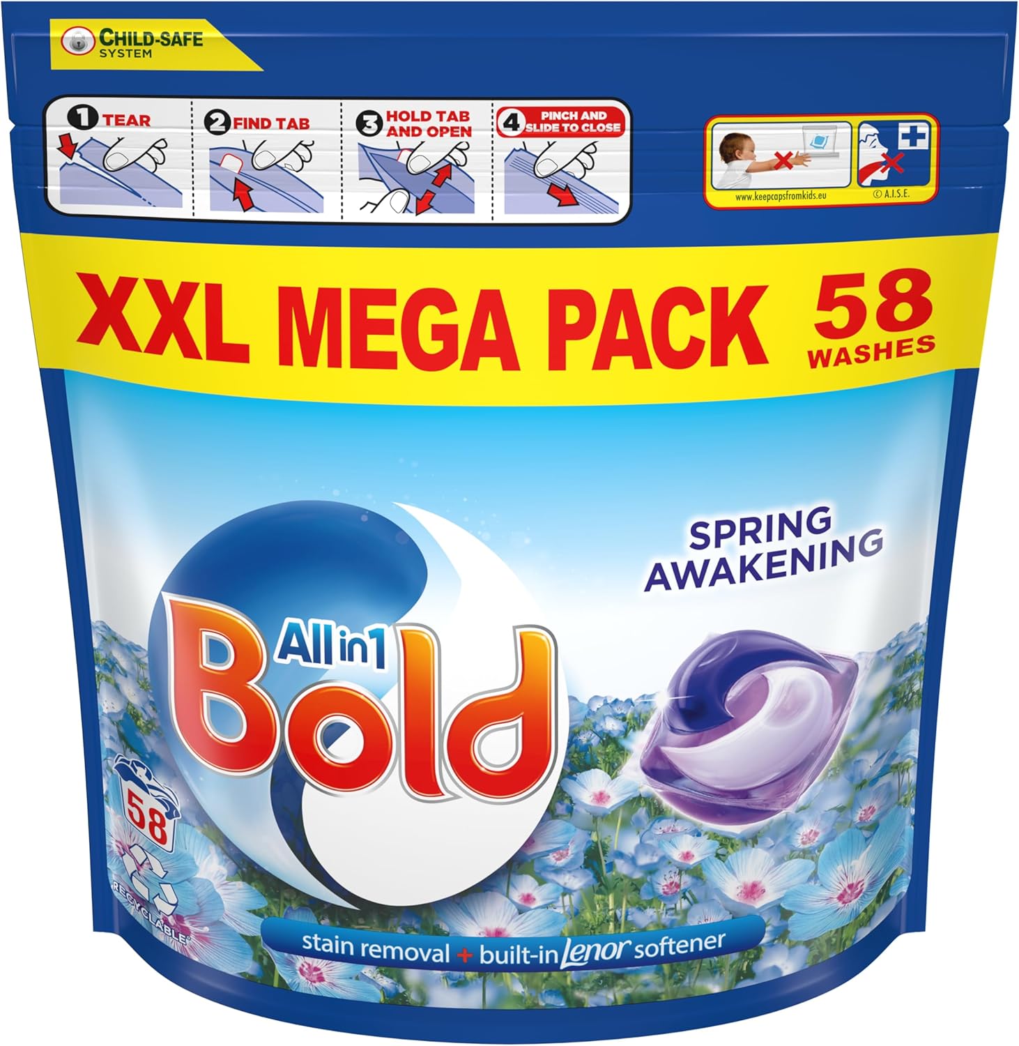 Bold All-in-1 PODS® Washing Capsules 58 Washes, Spring Awakening