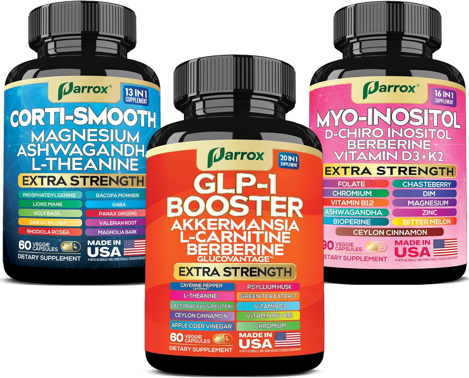 Soothe & Balance Bundle – Cortisol, Myo-Inositol & GLP-1 Booster Supplement – 49-in-1 Plant-Based Formula with Ashwagandha, Berberine, DIM, Probiotics, Magnesium & Adaptogens