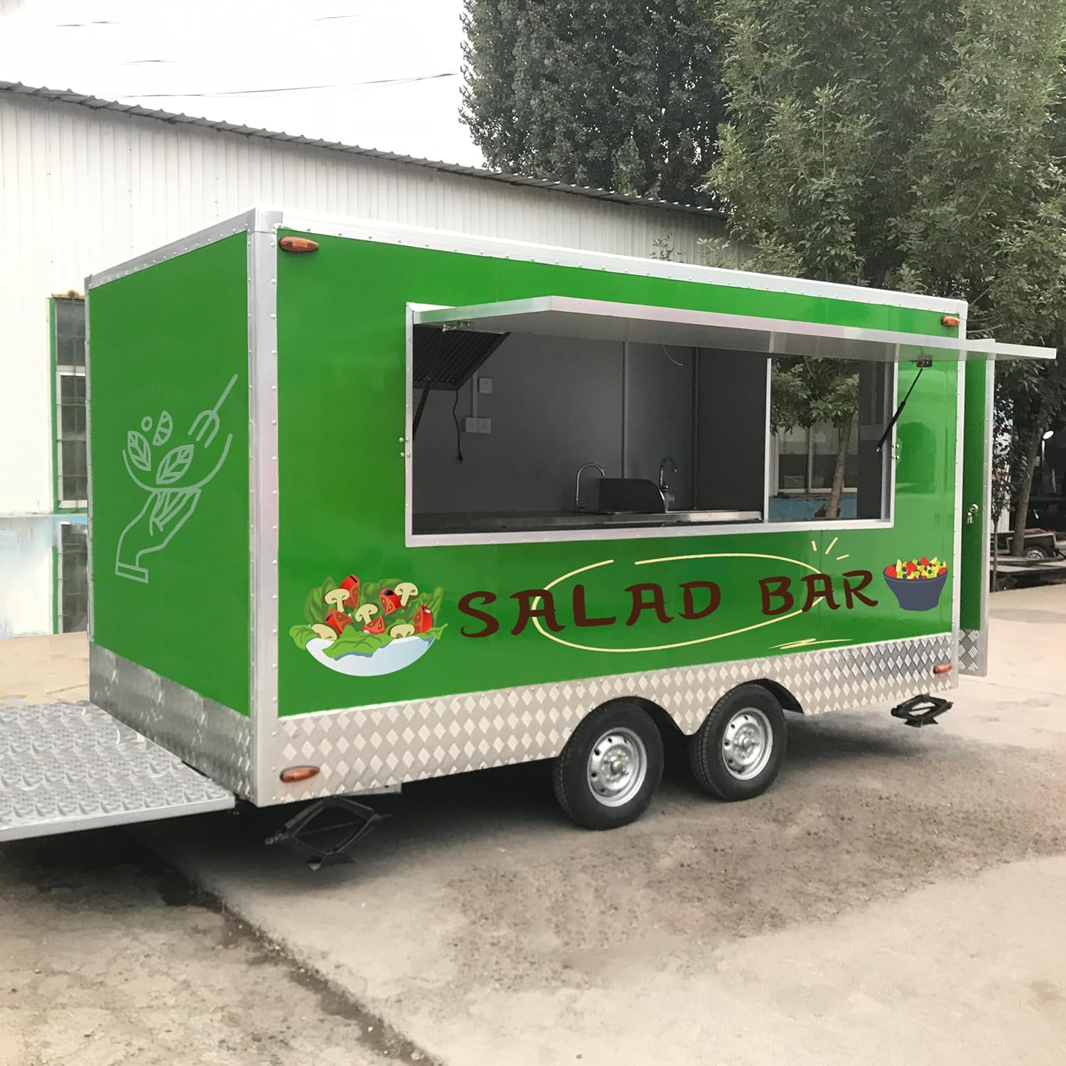 BELYOO Salad Bar, Mobile Street Food Trailer for Sale, Commercial Truck Trailer with Full Trailer Parts Accession, Salad Trailer with Concession Window and Hitch, Outdoor Sale Salad Food Trailer
