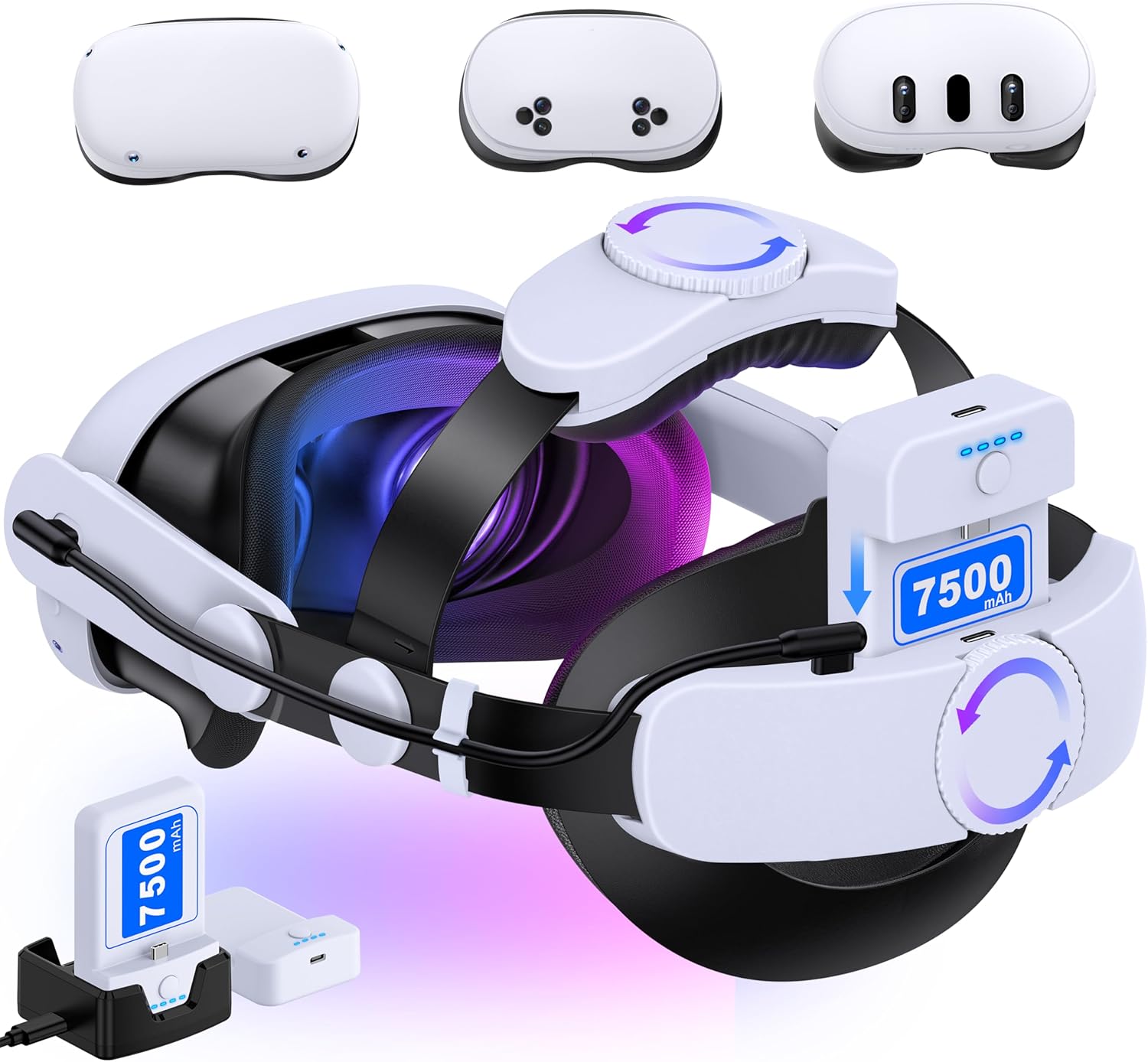 Kawaye Comfort Head Strap with 2X75000mAh Battery Packs for Meta Quest 3S/Quest 2/Quest 3 Head Strap, Double Knobs Adjustable Elite Strap Replacement,VR Headset Accessories Strap