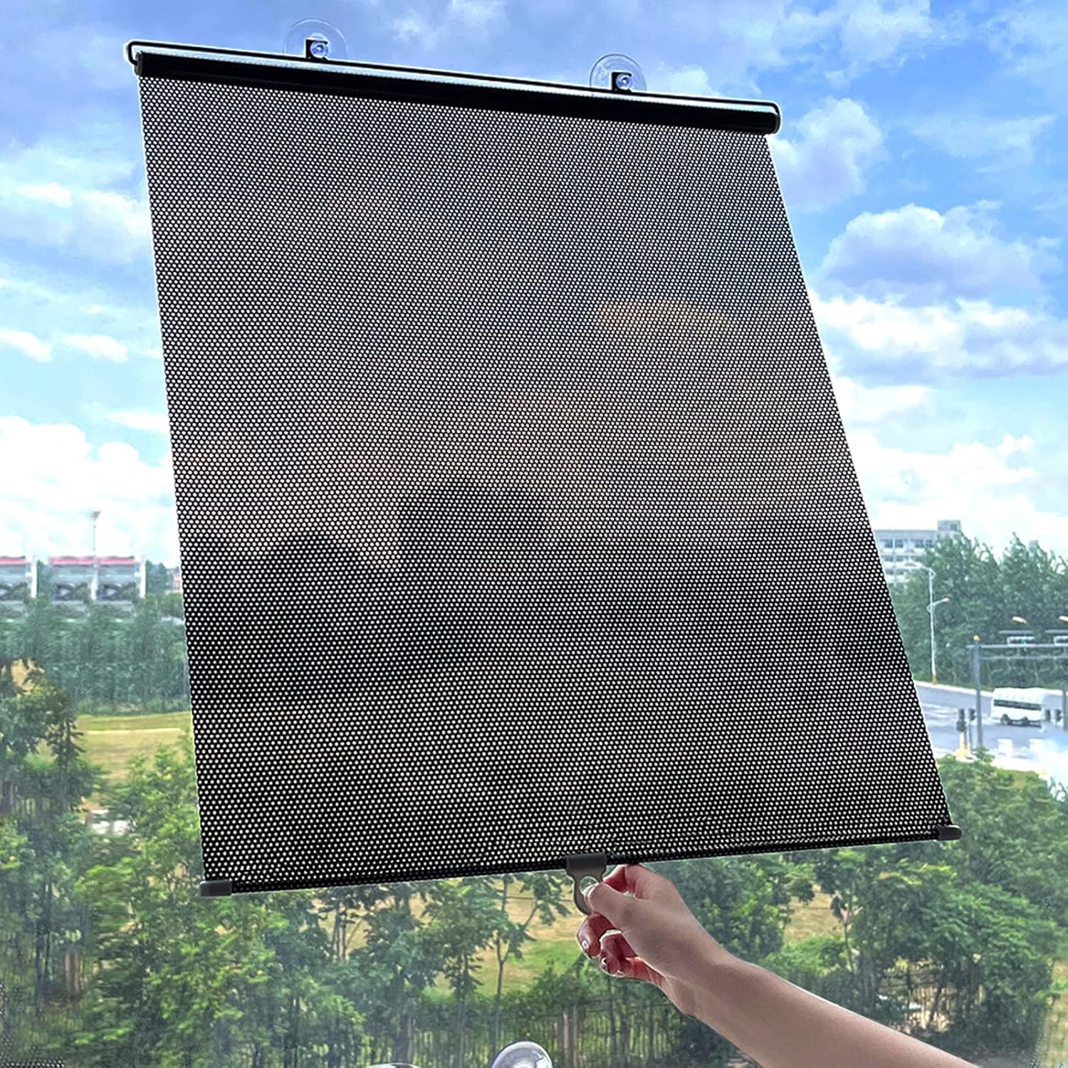 Blackout Blind Shade with Suction Cups Temporary Portable Window Cover Curtain,Sunshade Roller Window Shades,Heat Insulation Sunscreen,for Car,Office,Kitchen (W 20 x H 49in)