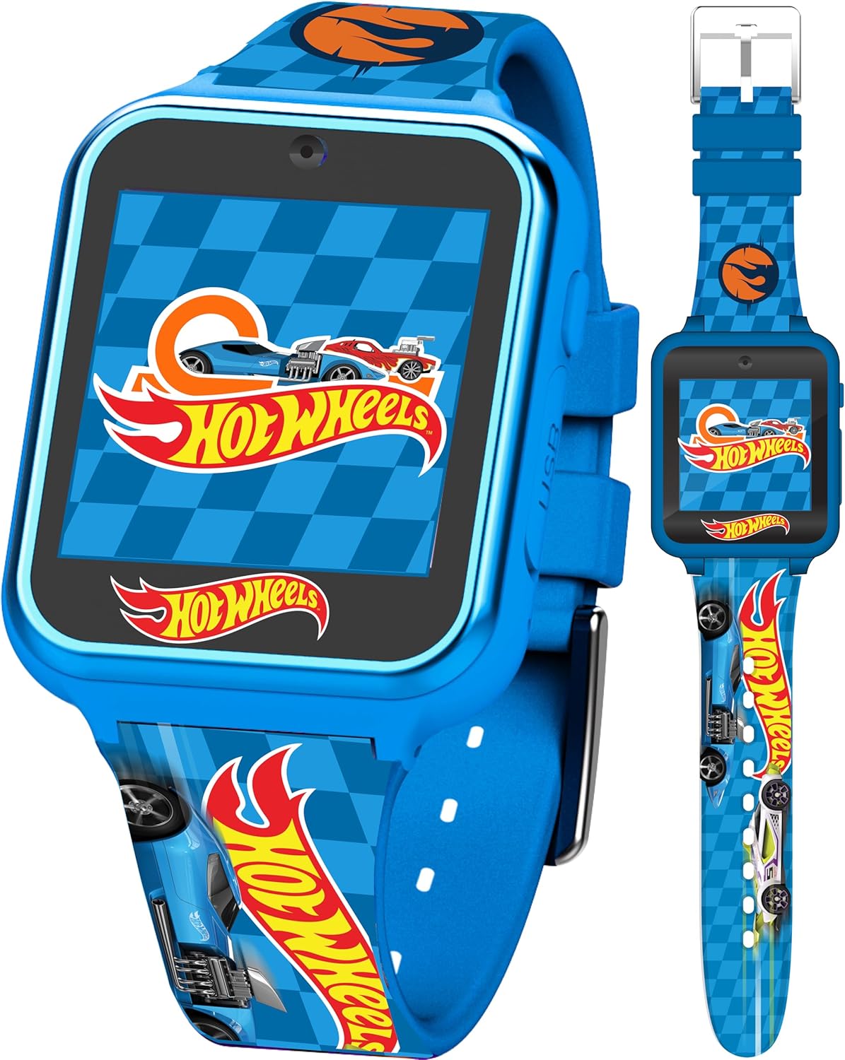 Hot Wheels Interactive Kids Smartwatch – Touchscreen Watch with Camera, Games, Voice Recorder, Step Tracker, Alarm & Timer – Racing-Inspired Design, USB Rechargeable – Fits Wrists 5.5" to 8"