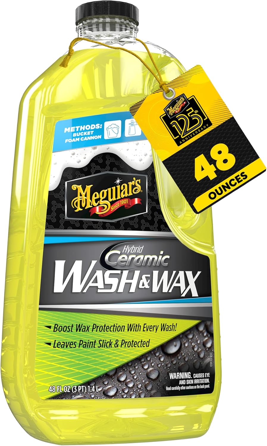 Meguiar's Hybrid Ceramic Wash & Wax - Sophisticated Car Wash Gently Cleans and Adds Shine and Slickness While Boosting Paint with Hybrid Ceramic Wax and Extreme Water Beading - 48oz
