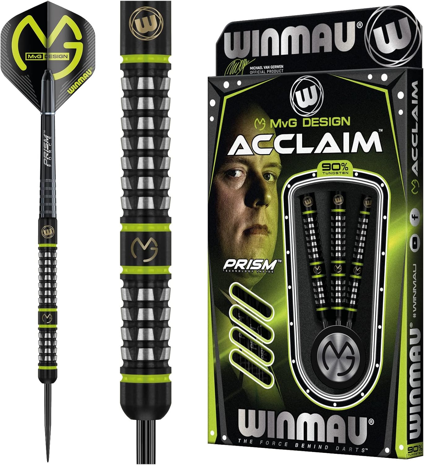 WINMAU MvG Acclaim Tungsten Steel Tip Darts 25g Set with Flights and Shafts