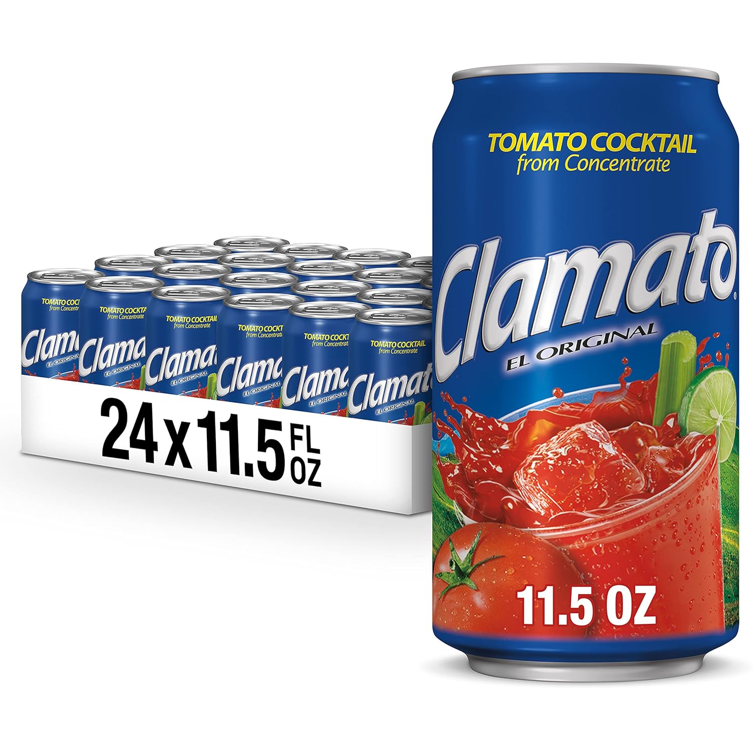 Clamato Original Tomato Cocktail, 11.5 fl oz can (Pack of 24), Flavored With Tomato Juice & Spices, Perfect Mixer for the Authentic Michelada, Bloody Mary Drinks, and Seafood Cocktail