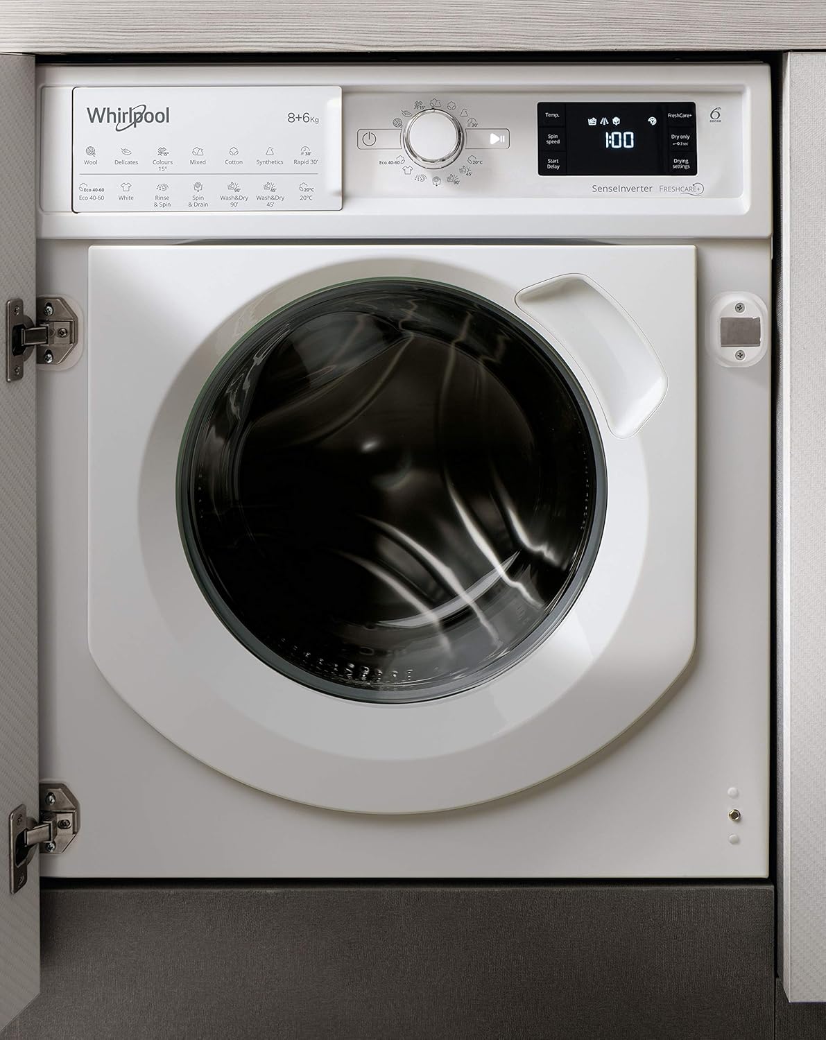 Whirlpool FreshCare BI WDWG 861484 UK Built-in 8/6kg Washer Dryer, 1400rpm, White