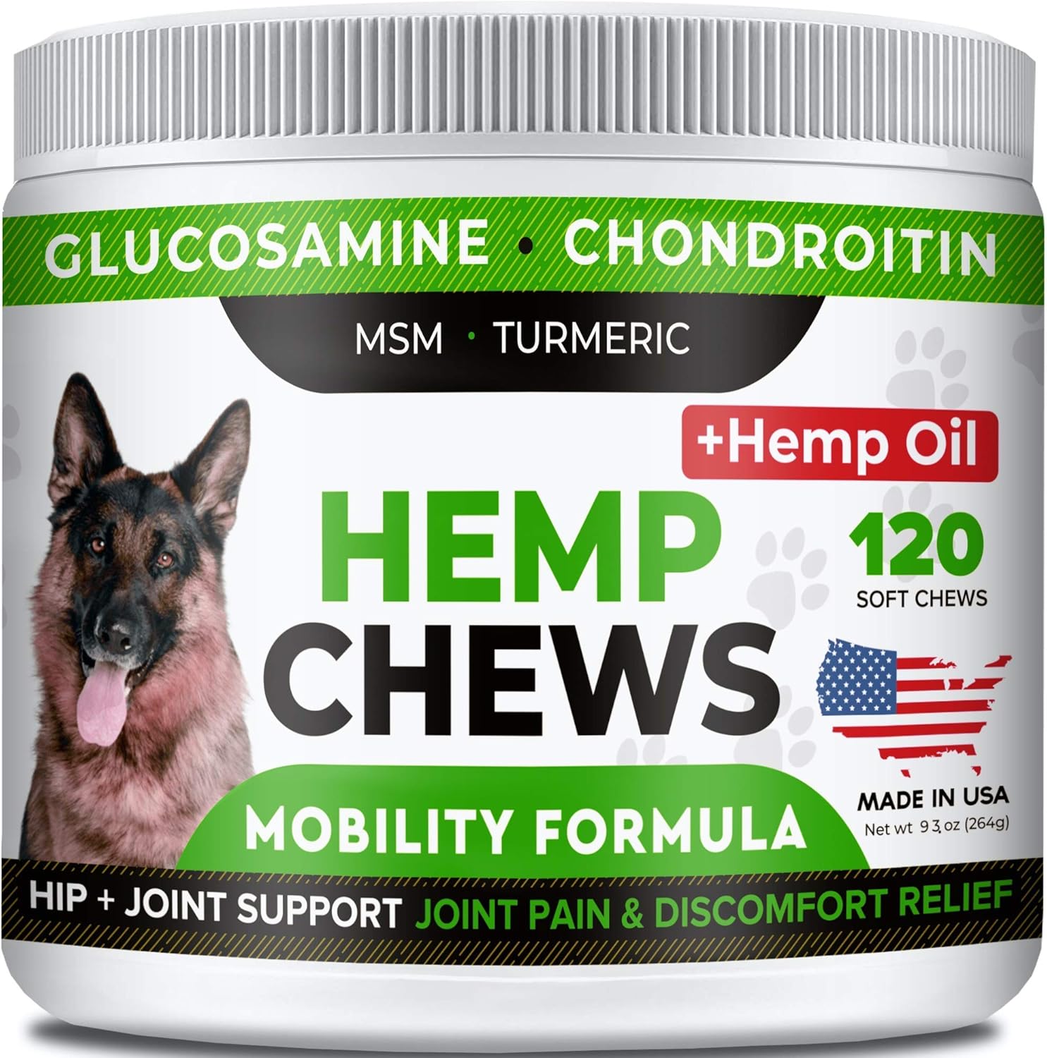 STRELLALAB Hemp Treats + Glucosamine for Dogs - Hip & Joint Supplement - w/Hemp Oil + Protein - Chondroitin, MSM, Turmeric to Improve Mobility & Energy - Natural Joint Pain Relief, 120 Chews