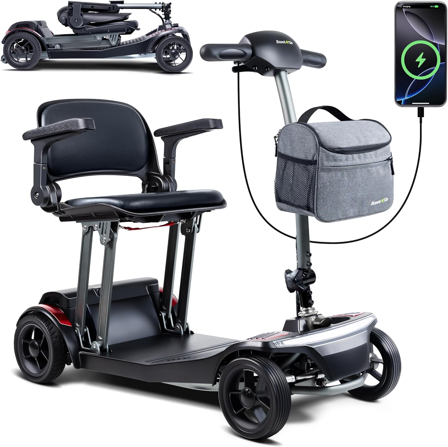 SCOOTNGO Mobility Scooter for Seniors Adults, 44lbs Portable Travel Scooter