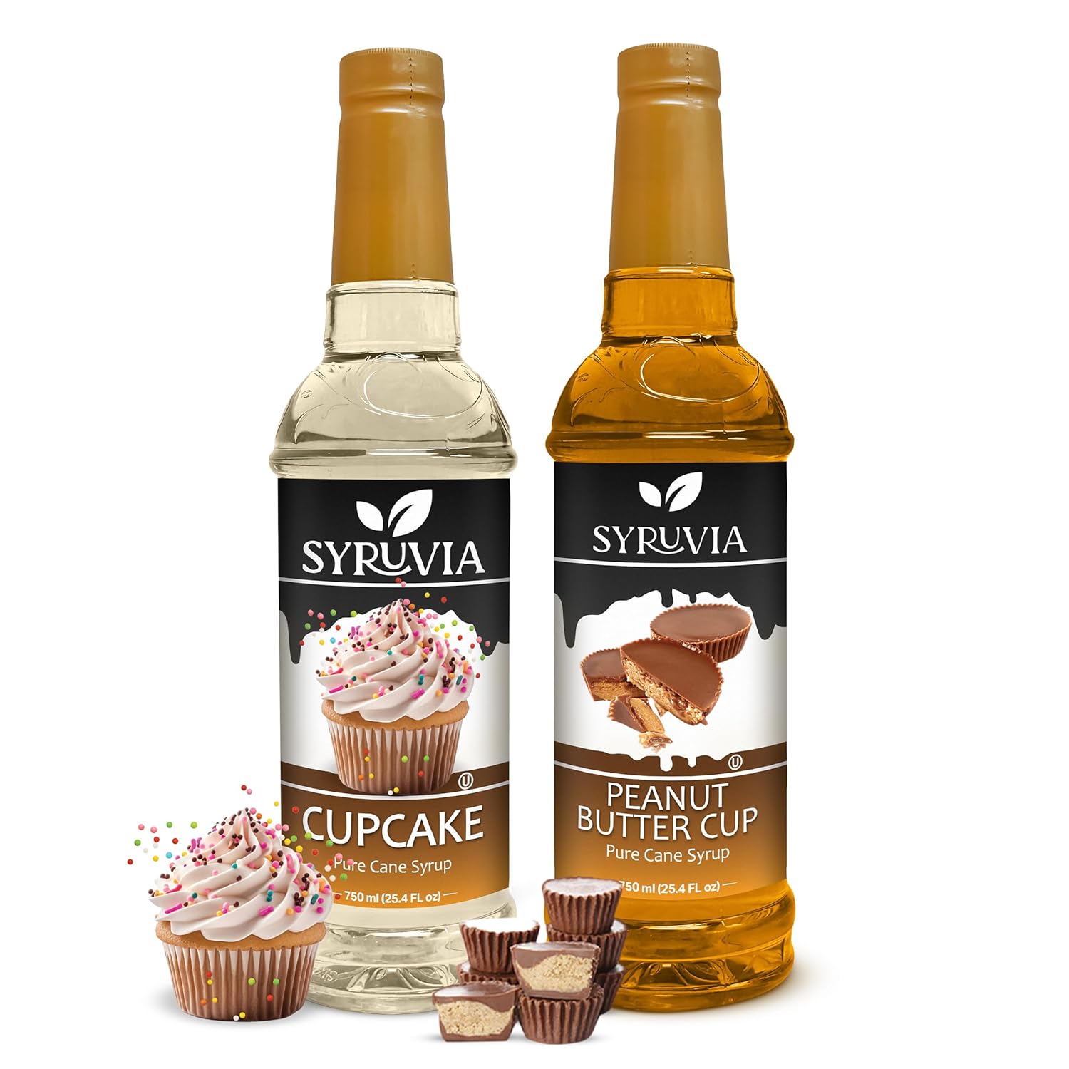 Syruvia Peanut Butter Cup & Cupcake Coffee Syrup - 25.4 fl oz Premium Coffee Flavoring Syrup. No Coloring, Kosher, and Gluten-Free. Perfect for Drinks, Sodas, Shakes, Desserts, & More.