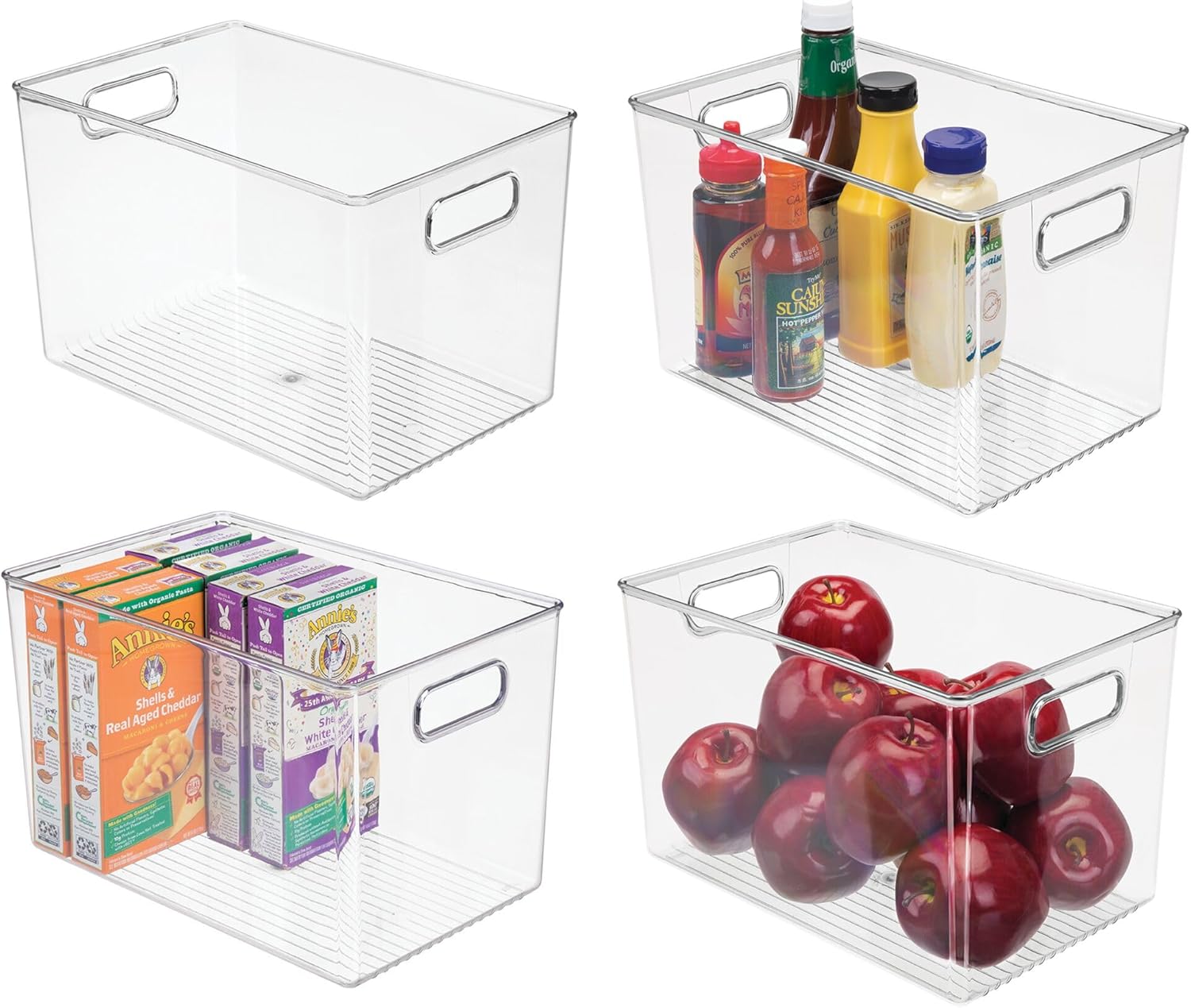 iDesign Storage Bins with Handles - Organizer Bins for Kitchen, Pantry, Bathroom, or Home Office - Set of 4 - Clear