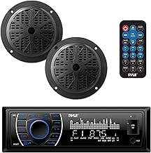 Pyle Marine Headunit Receiver Speaker Kit - In-Dash LCD Digital Stereo Built-in Bluetooth & Microphone w/ AM FM Radio System 5.25’’ Waterproof Speakers (2) MP3/SD Readers & Remote Control-PLMRKT46BK