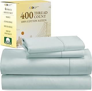 California Design Den Softest 100% Cotton Sheets, Full Size Sheet Sets, 400 Thread Count Sateen Bedding, Deep Pocket Sheets, Cooling Sheets, Full Size Sheets, Breathable Bed Set (Seafoam)