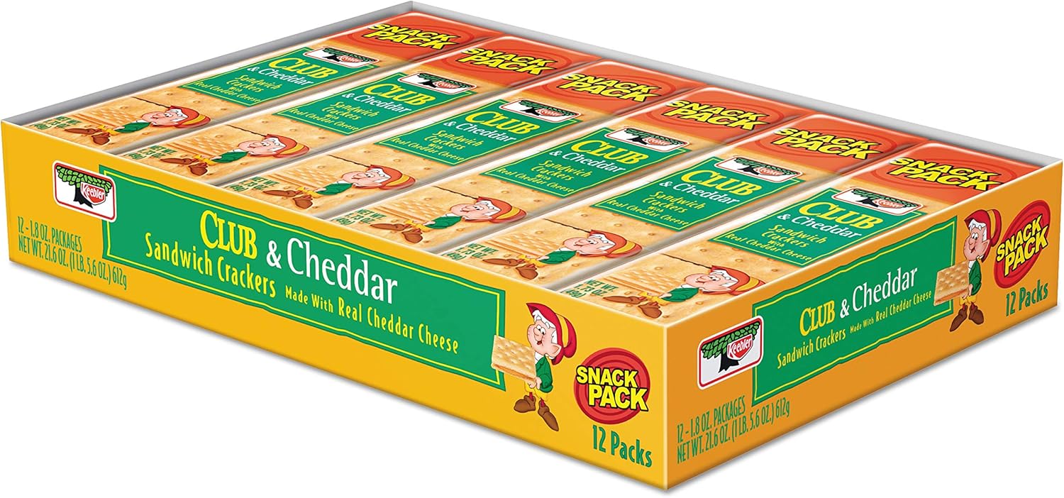 Keebler 21163 Sandwich Cracker, Club & Cheddar, 8-Cracker Snack Pack, 12 Packs/Box