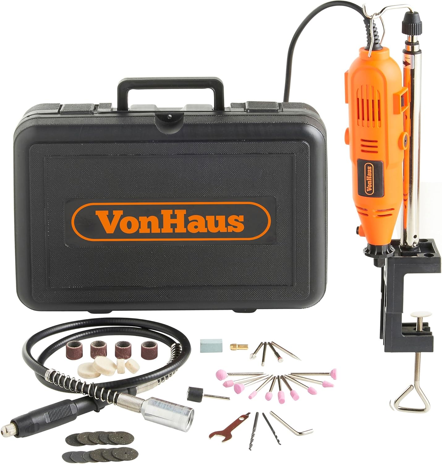 VonHaus -135W Rotary Multi Tool Set - 40Pcs Accessories Kit with Stand - Rotary Combi Tool - 6 Speeds with Flexi Shaft - Mini Grinder, Drill, Cut, Trim, Tools & Sand in DIY - DREMEL Compatible