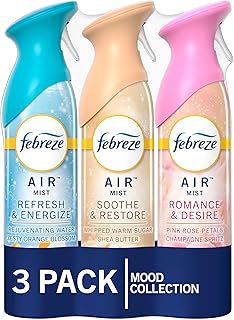 Febreze Air Mist Odor-Fighting Air Freshener Mixed Scent, Refresh & Energize, Soothe & Restore, Romance & Desire, 8.8 oz. Aerosol Can, Pack of 3