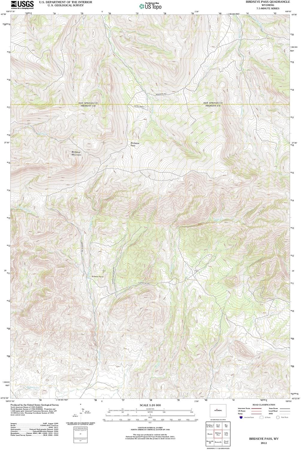 2012 Birdseye Pass, WY - Wyoming - USGS Historical Topographic Map : 44in x 59in, Large Wall Art Map