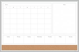 U Brands Magnetic Dry Erase 4-in-1 Calendar Board, 36"x24", Silver Aluminum Frame