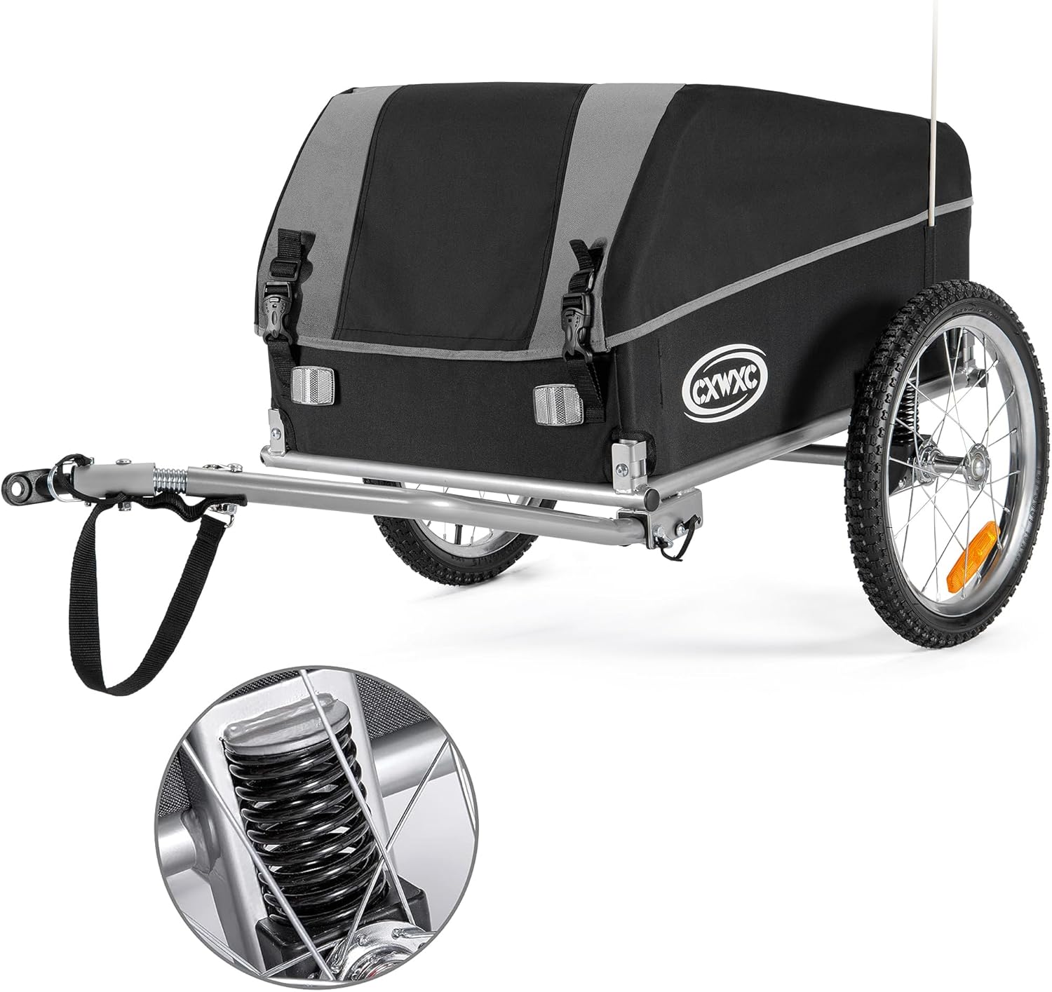 CXWXC Bicycle Trailer with Shock Absorber, Large Load Capacity up to 120L, Load Capacity 40KG, Folding Load Trailer with Tarpaulin and Safety Flag, Perfect for Daily Transport