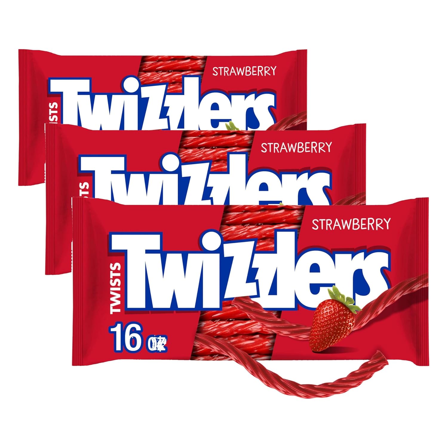 TWIZZLERS Twists Strawberry Flavored Licorice Style, Chewy Candy Bag, 16 oz (Pack of 3)