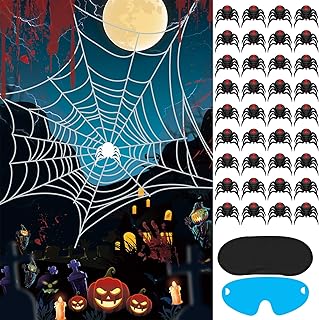 Hxezoc Halloween Pin The Tail Game, Pin The Spider On The Web Game with 36 Pcs Spiders Stickers, Halloween Party Games for Kids Halloween Party Birthday Party Supplies