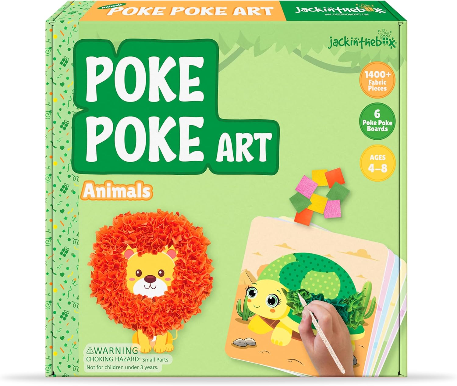 jackinthebox Poke Poke Art – Animals Theme Like Tortoise, Snail, Lion, Owl, Macaw, Butterfly, Mess-Free Sewing Art for Kids, Toys for Girls and Boys Ages 4 5 6 7 8, Great Gift for Children