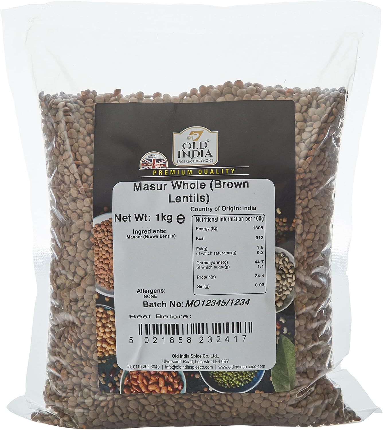 Old India Masur Whole (Brown Lentils) 1kg